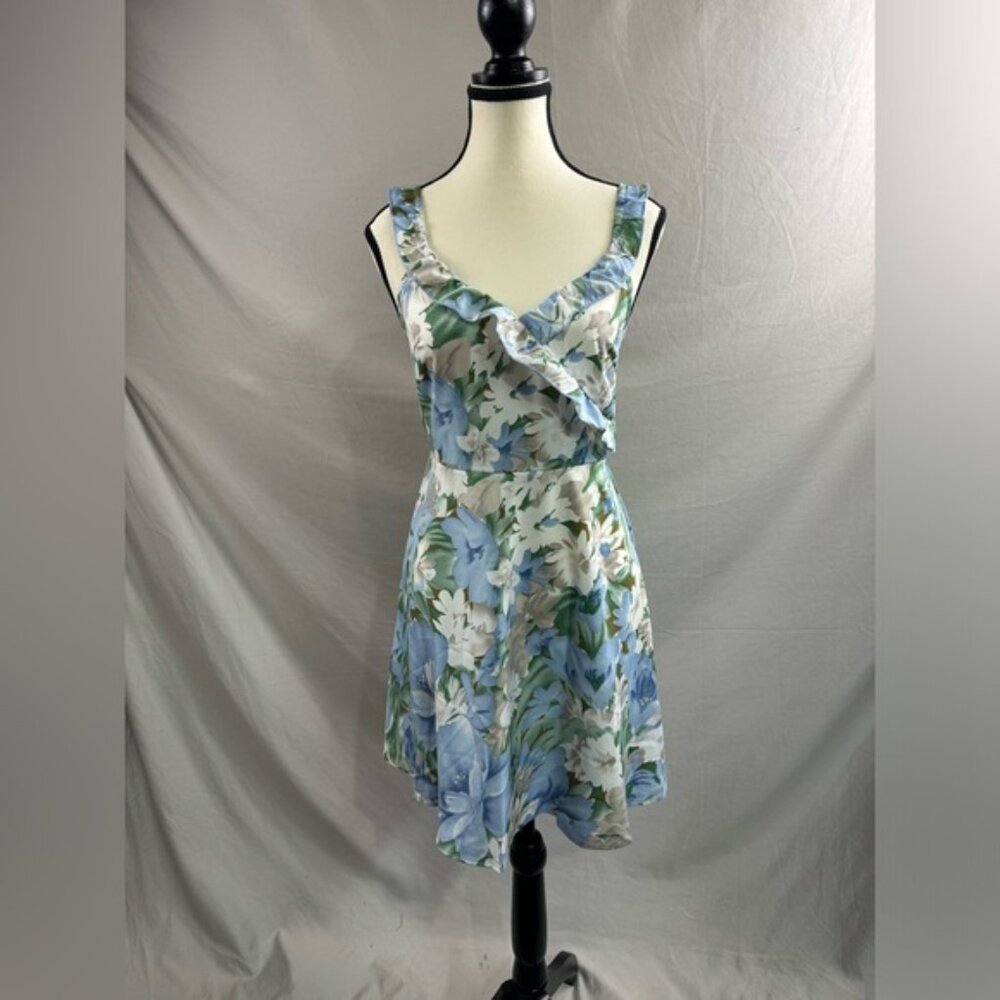 Blue Flower Print Ruffle Hem Mini Cami Dress - Picture 7 of 9